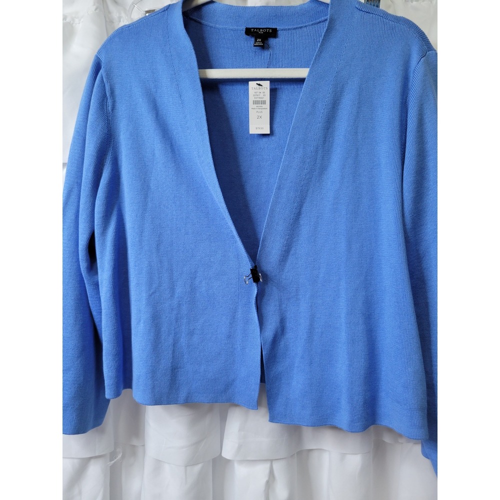 Talbots Plus Blue Open‎ Front Cardigan Sweater Ribbed Knit 2X New 1901